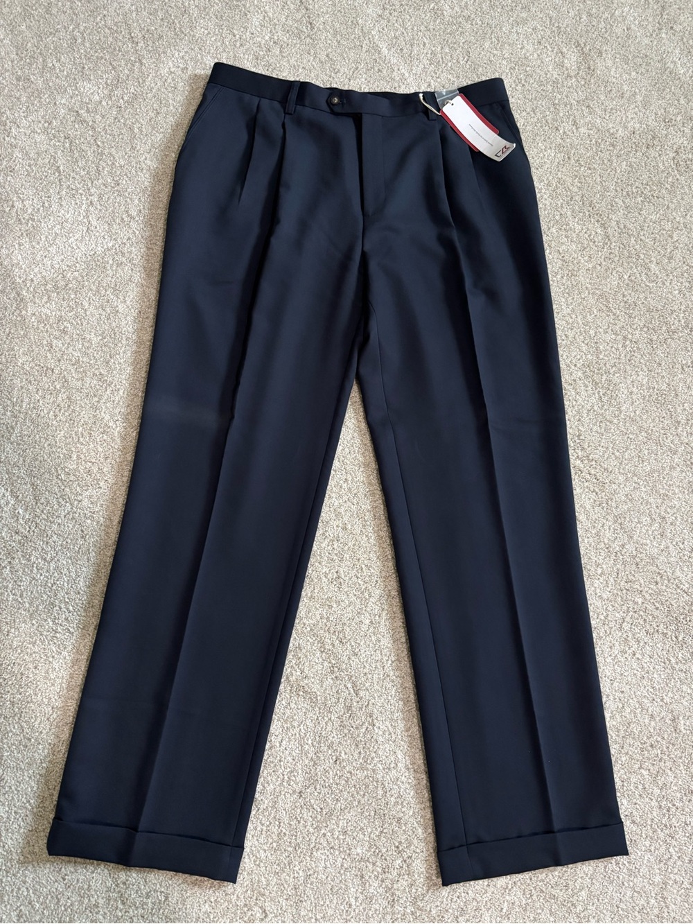 Cutter & Buck Classic Navy Men’s Dress Pants with Pleat Front-Cuffed leg